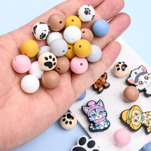 46-Piece Silicone Paw Print Bead Set