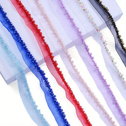 85cm 2cm Shiny Tiny Beads Lace Trim Ribbon