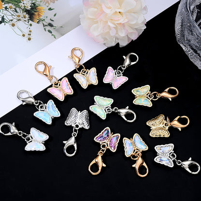 18PCS Multicolor Rhinestone Butterfly Mini Keychain Set