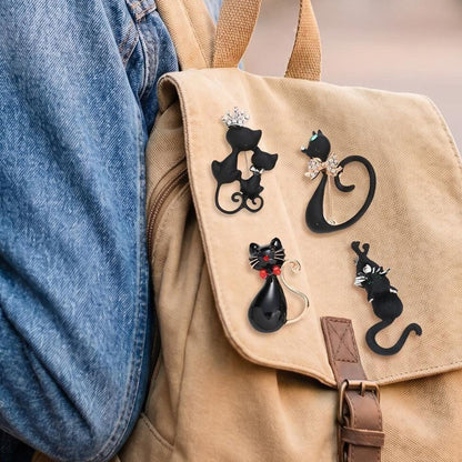 Black Cat Enamel Brooch Set