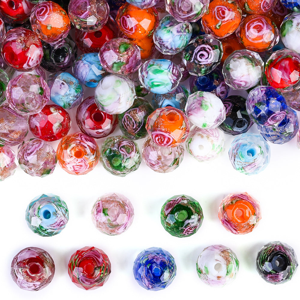Faceted Rose Flower Glass Beads