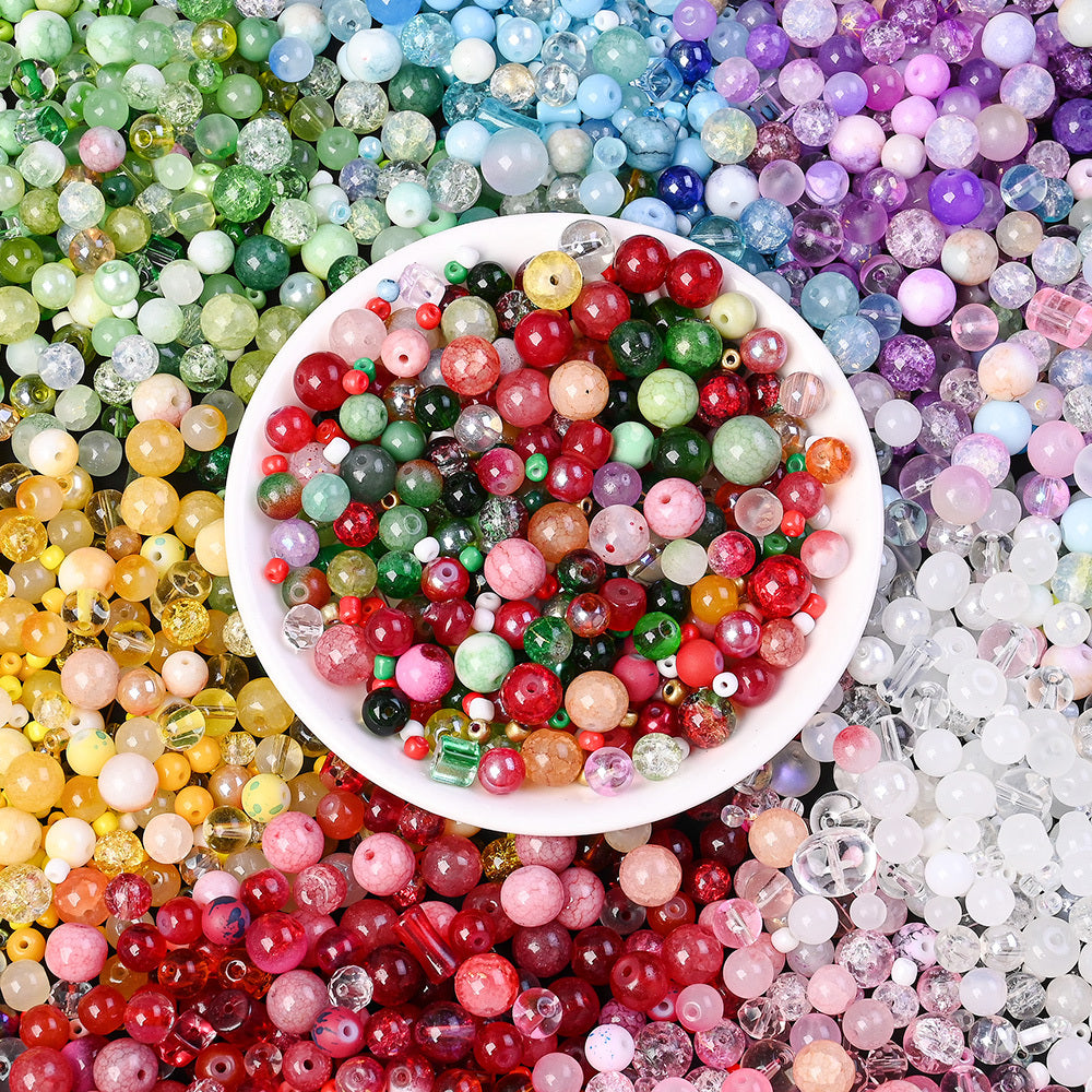 50g 3-12mm Multi-Style Glass Round Beads