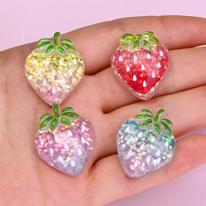 10PCS 27×22mm Glitter Strawberry Resin Flatback Embellishment Set