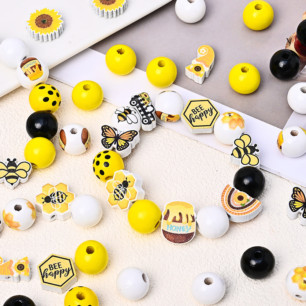Summer Bee-Themed Wooden Beads