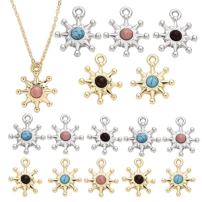 20PCS Eight-Pointed Star Charms with Half-Round Stone Beads