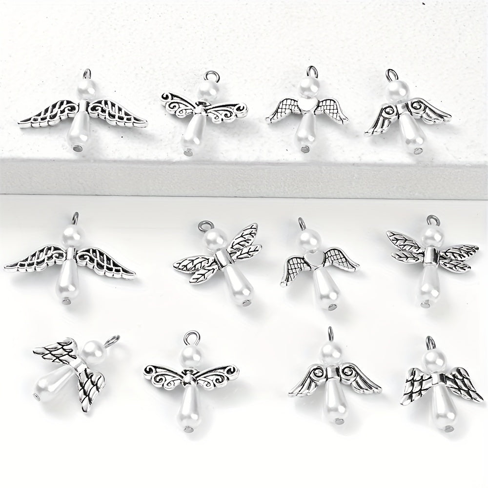 12PCS Vintage Alloy Feather & Angel Wing Spacer Bead Set