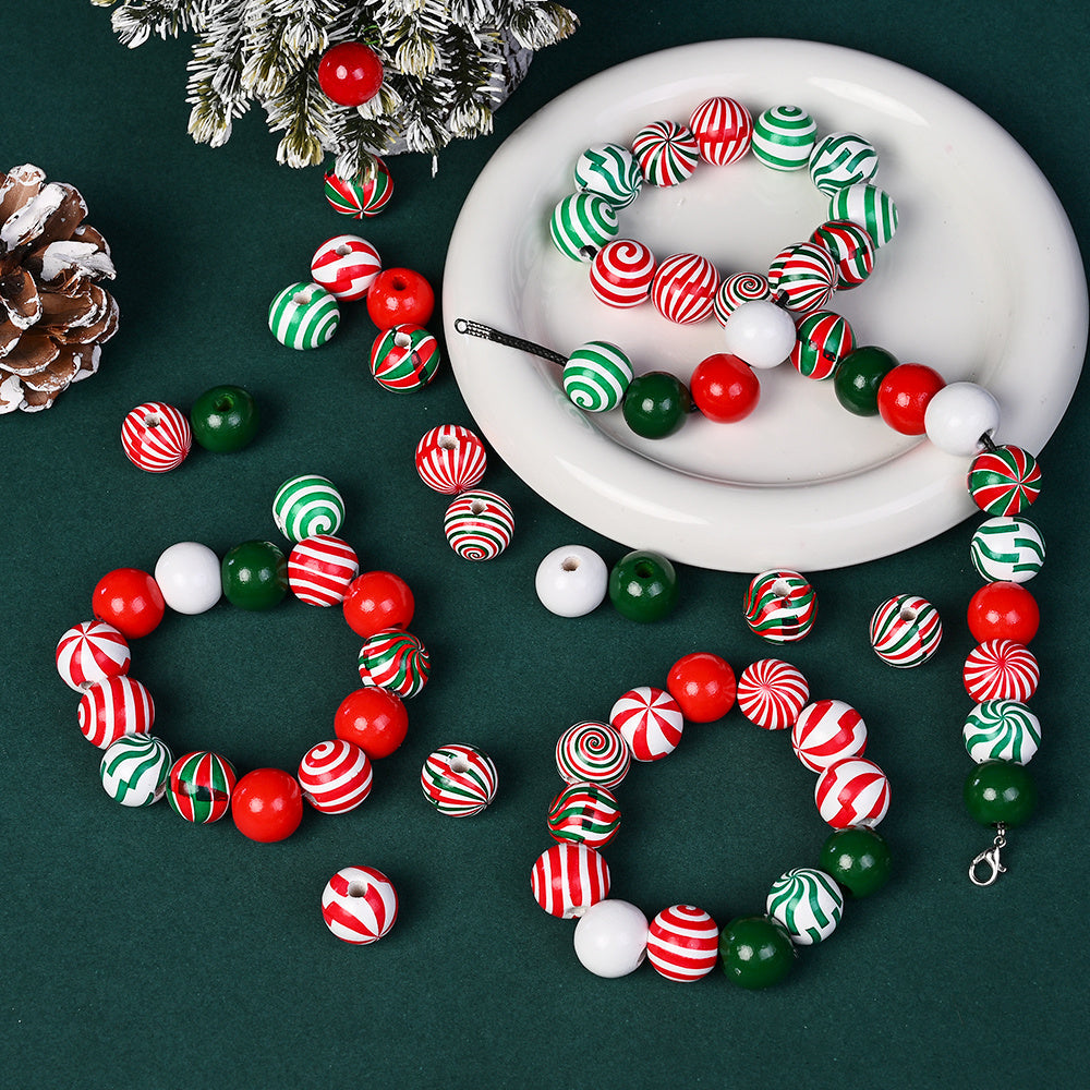 80/110-Piece Christmas Stripe Wooden Bead Set