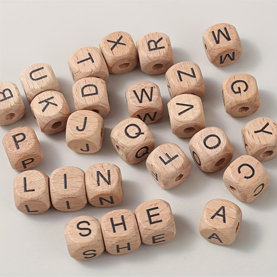 10-Piece 12 mm Square Alphabet Letter Wooden Beads