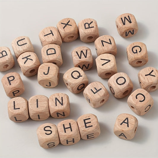 10-Piece 12 mm Square Alphabet Letter Wooden Beads