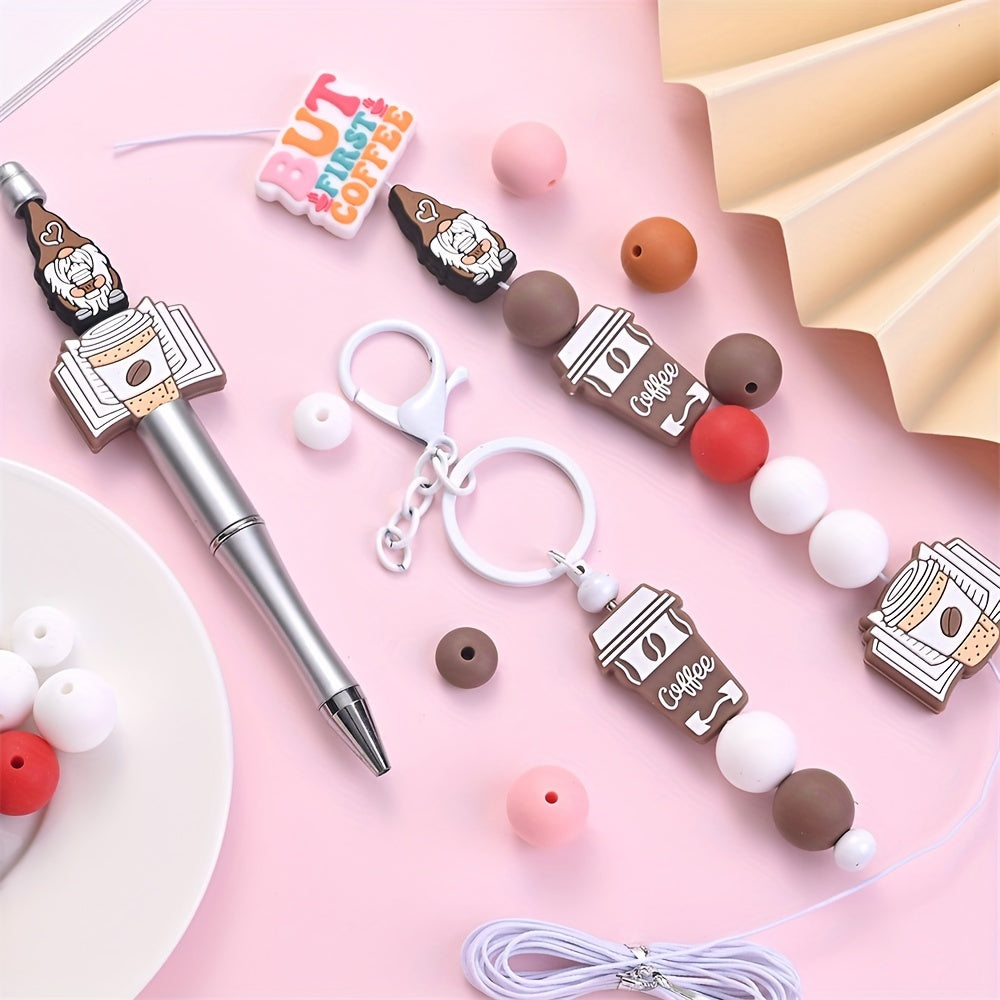 88pcs Cute Cartoon Coffee Silicone Beads Set