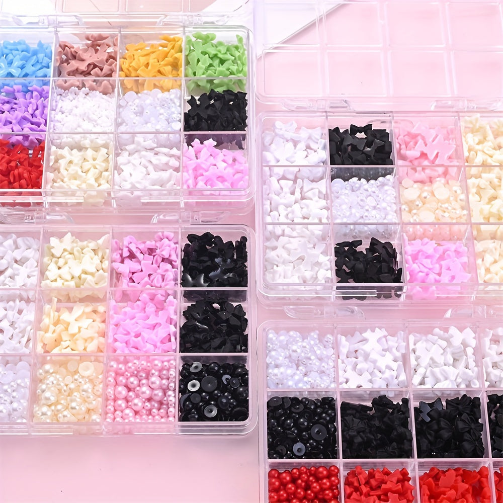 12 Grids Colorful Bowknot Nail Art Decoration Set