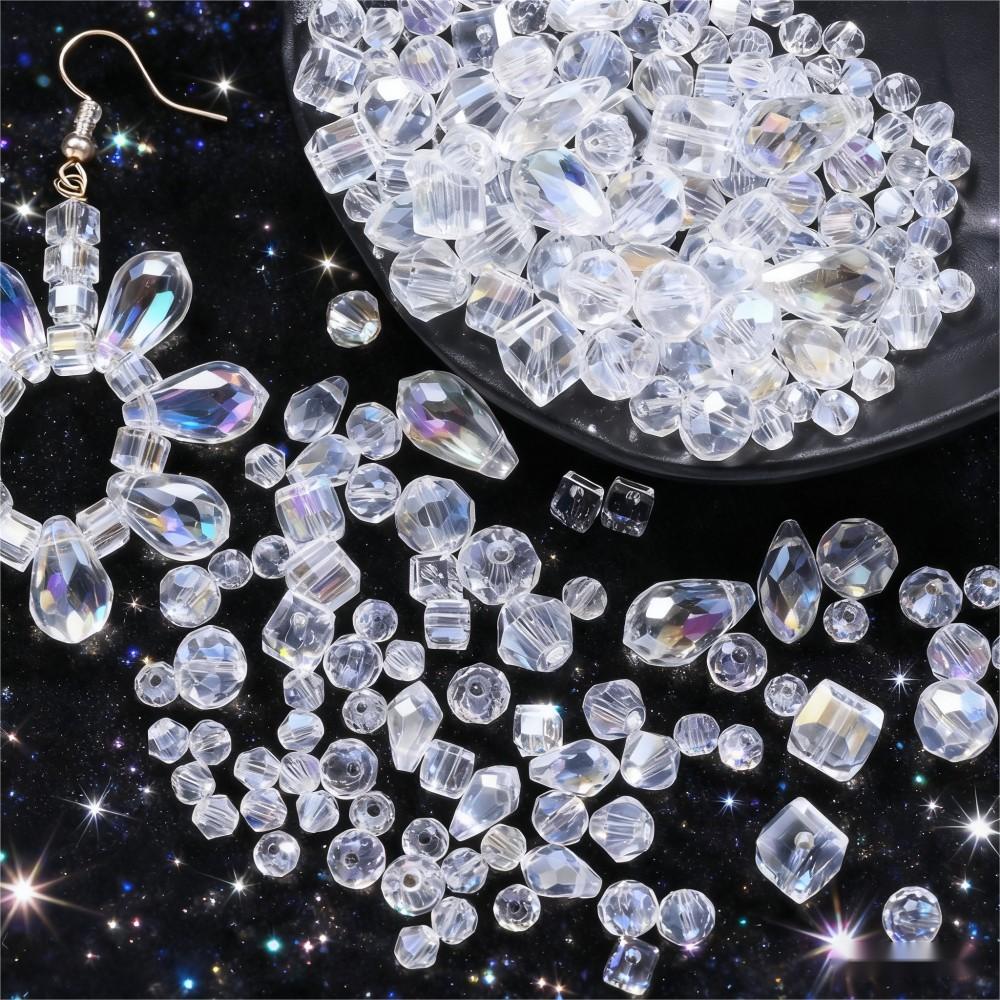 200PCS Geometric Transparent Glass Bead Set