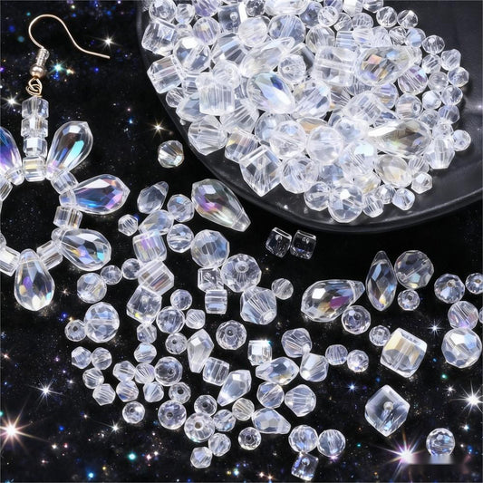 200PCS Geometric Transparent Glass Bead Set