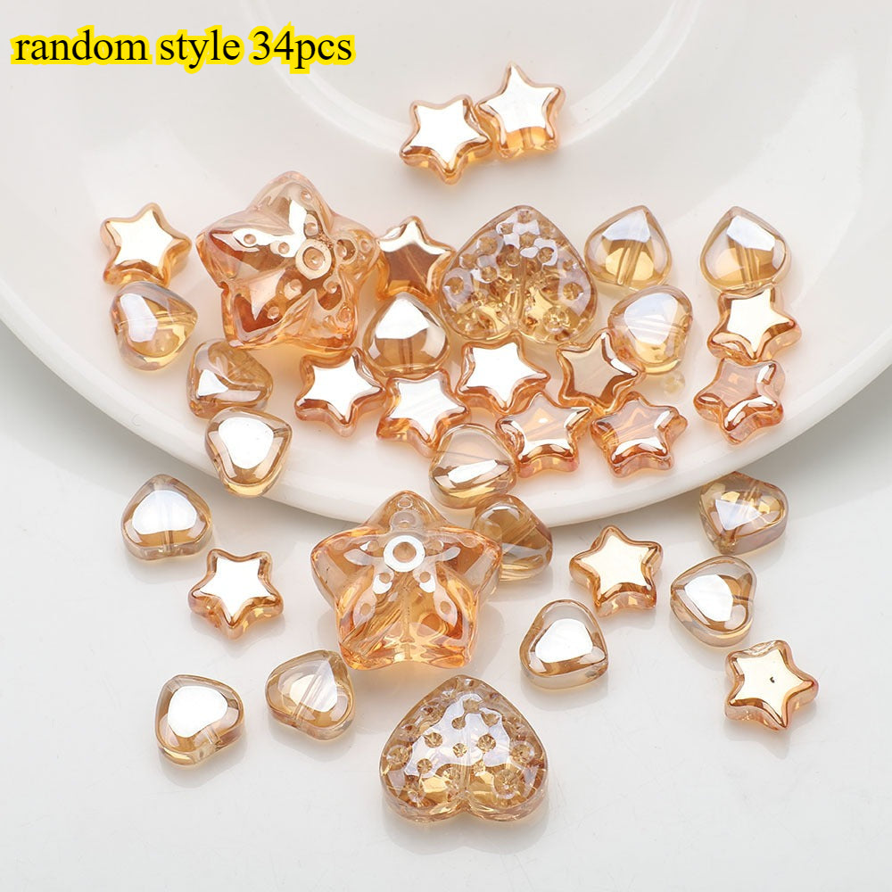 34pcs Star & Heart Electroplated Glass Beads