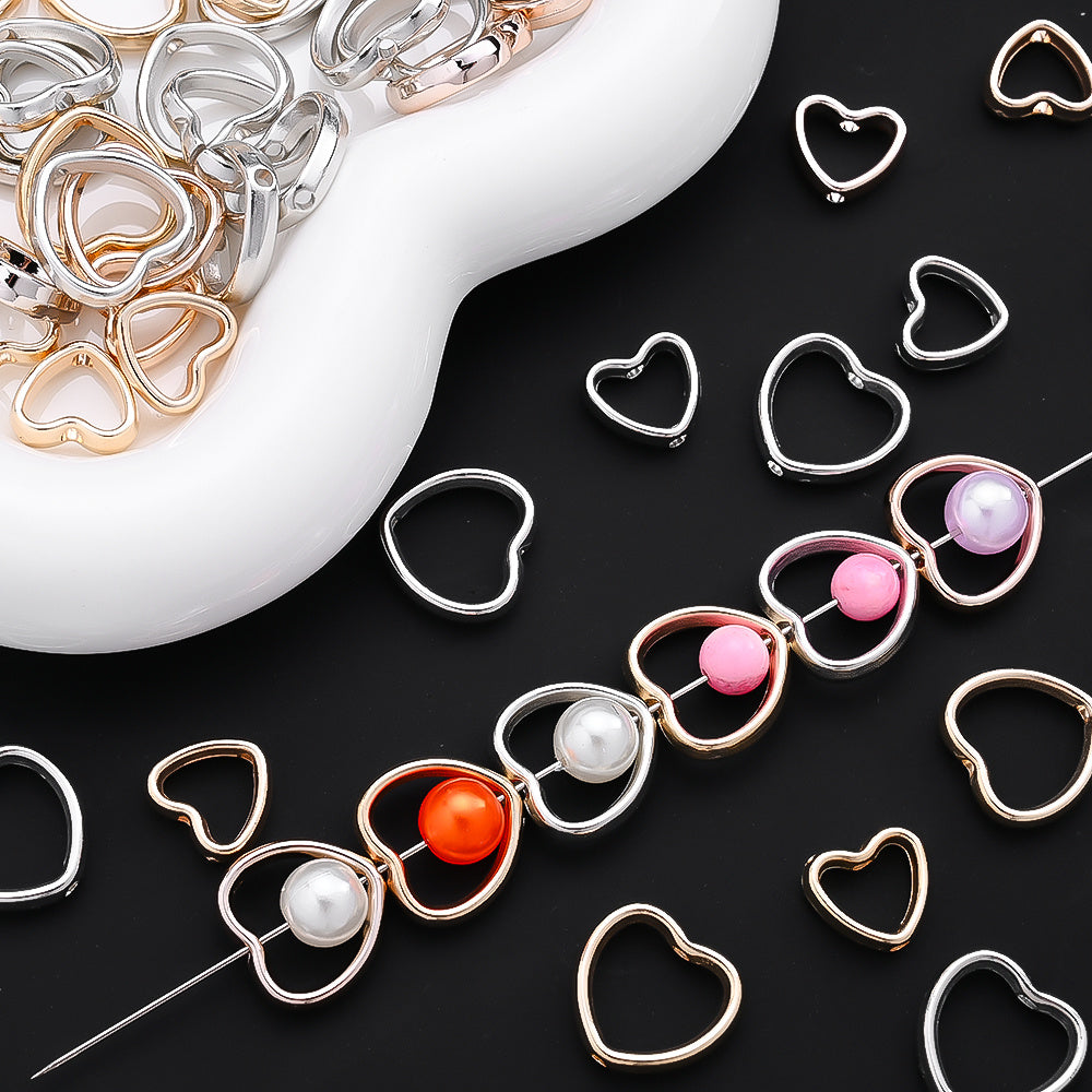 50pcs Golden & Silvery Heart-Shaped Plastic Beads