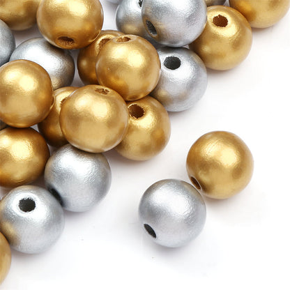 Gold & Silver Round Wooden Beads