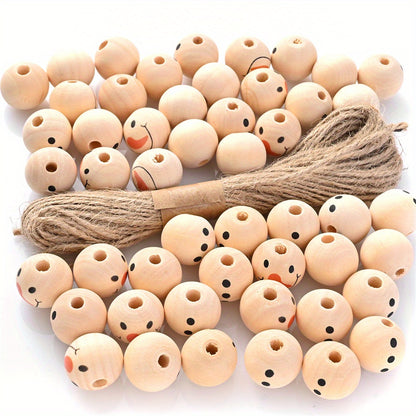 50pcs 19mm Christmas Wooden Beads with String
