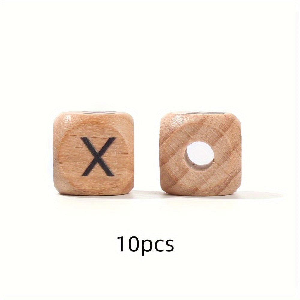 10-Piece 12 mm Square Alphabet Letter Wooden Beads