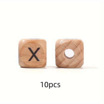10-Piece 12 mm Square Alphabet Letter Wooden Beads