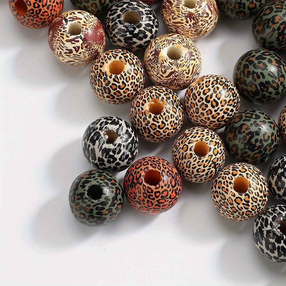 10pcs 16mm Leopard Print Wooden Beads