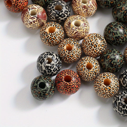10pcs 16mm Leopard Print Wooden Beads