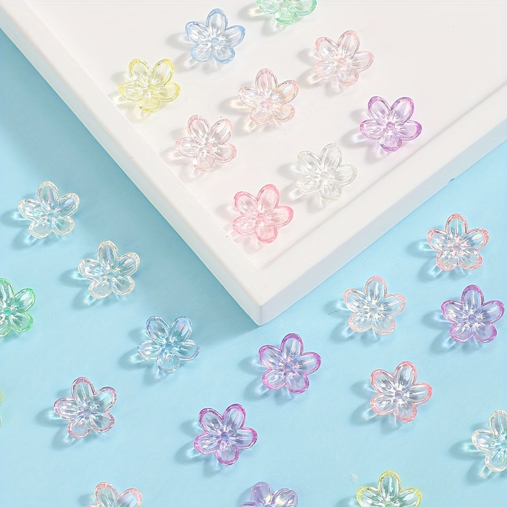 Clear Five-Petal Flower Acrylic Beads