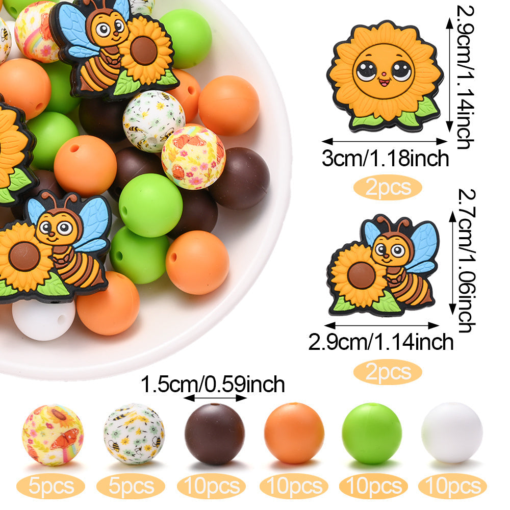 Sun Bee Sunflower Silicone Beads Set