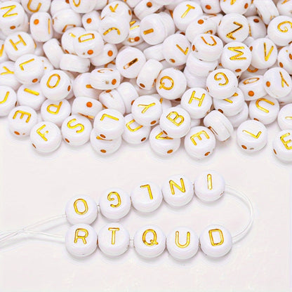 100PCS 4×7mm Gold Letter Acrylic Bead Set