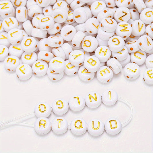 100PCS 4×7mm Gold Letter Acrylic Bead Set