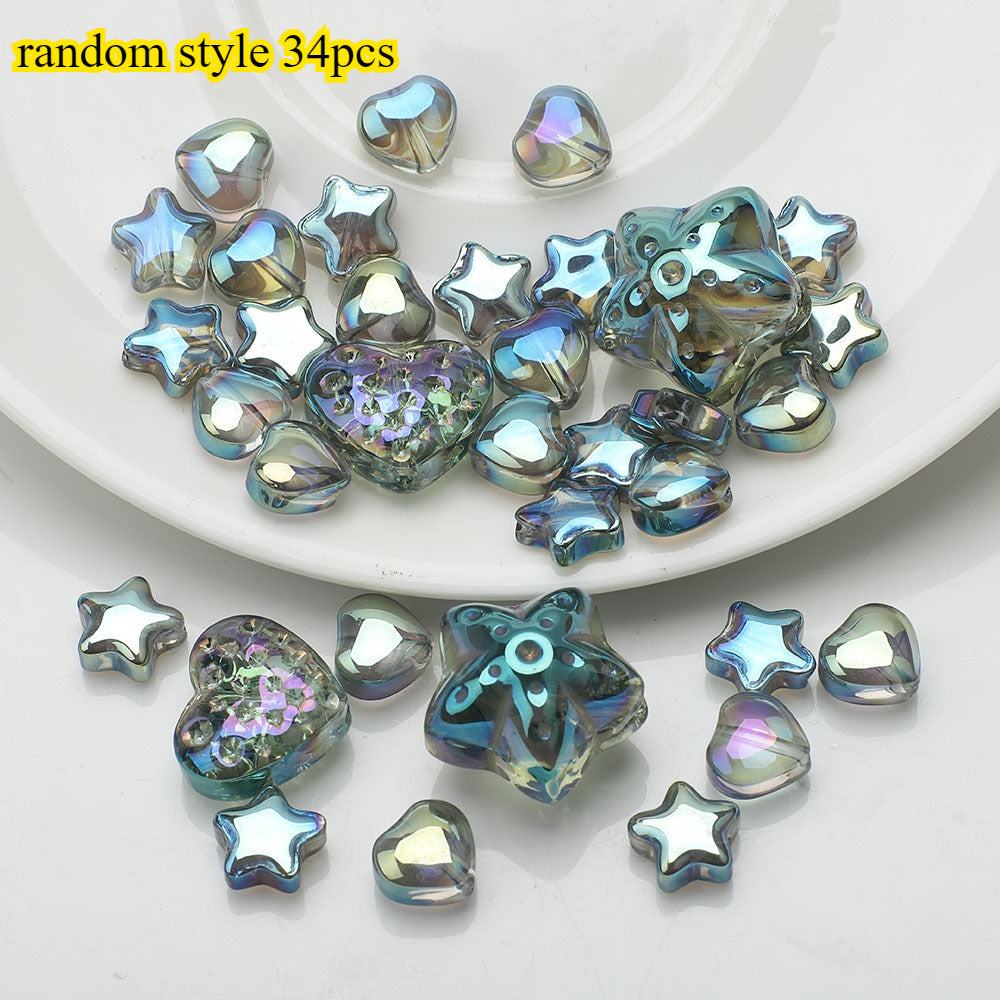 34pcs Star & Heart Electroplated Glass Beads