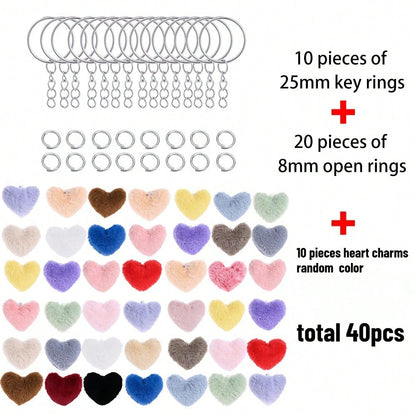 Pink Plush Peach Heart Keychain DIY Kit