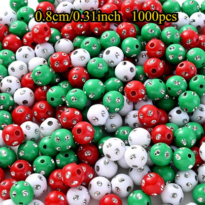 500/1000pcs Green & Red Acrylic Rhinestone Beads