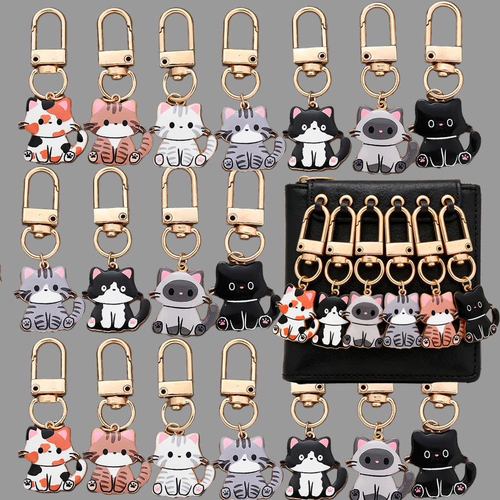 Mini Enamel Cat Keychain Set