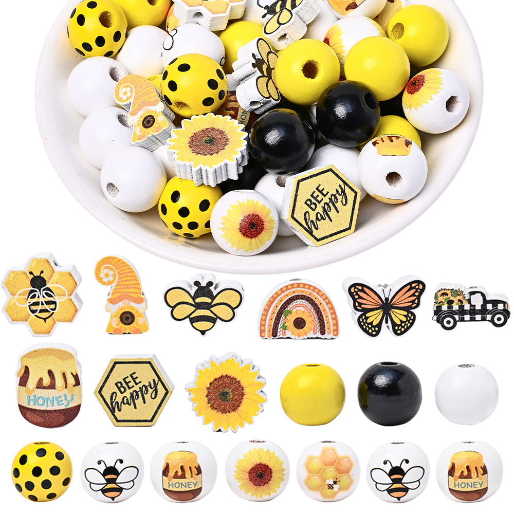 Summer Bee-Themed Wooden Beads