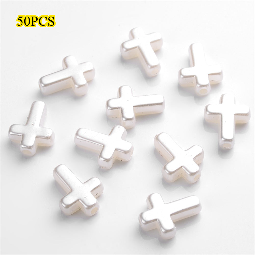 50pcs 12x15mm White Acrylic Cross Beads