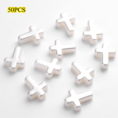50pcs 12x15mm White Acrylic Cross Beads