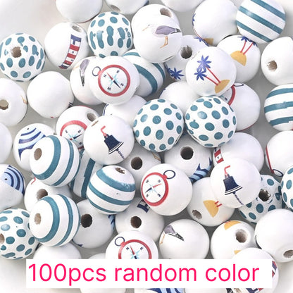 100pcs 16mm Ocean Style Wooden Beads