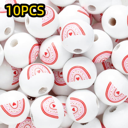 10pcs/set 16mm Heart-Shaped Printed Wooden Beads