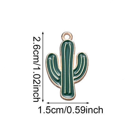 10pcs 15x26mm Green & Golden Cactus Charms