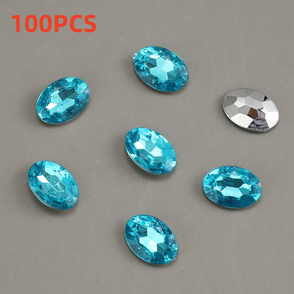 100pcs Oval Rhinestone Flat Back Acrylic Beads