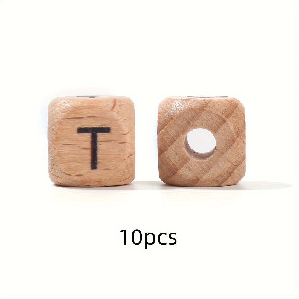 10-Piece 12 mm Square Alphabet Letter Wooden Beads