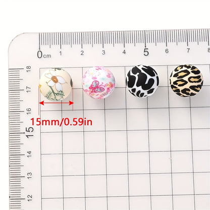50/100pcs 15mm Silicone Ink Painted Round Beads