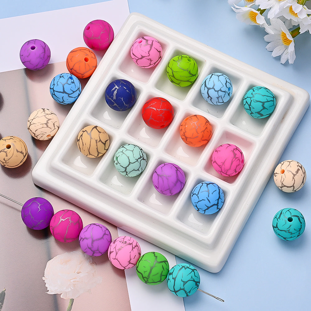 10pcs Crack Printed Silicone Spacer Beads