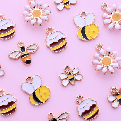 10PCS 9–16mm Yellow Enamel Honeybee Charm Set