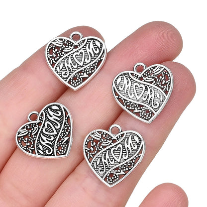 Romantic Antique Silvery Mom Heart Charms