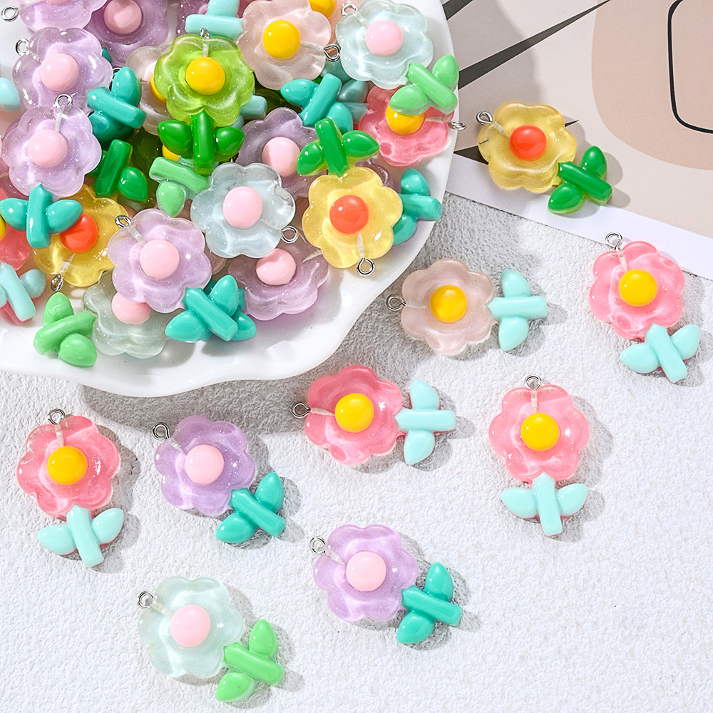 Resin Flower Sunflower Flatback Pendants
