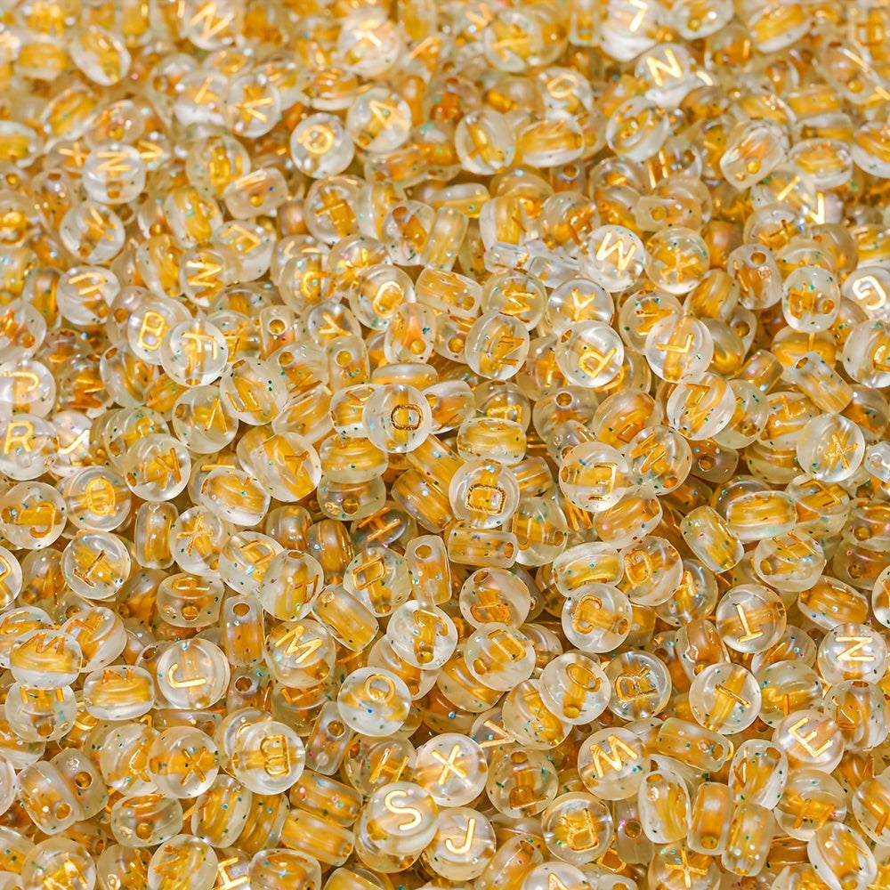 Clear Gold Letter Acrylic Beads