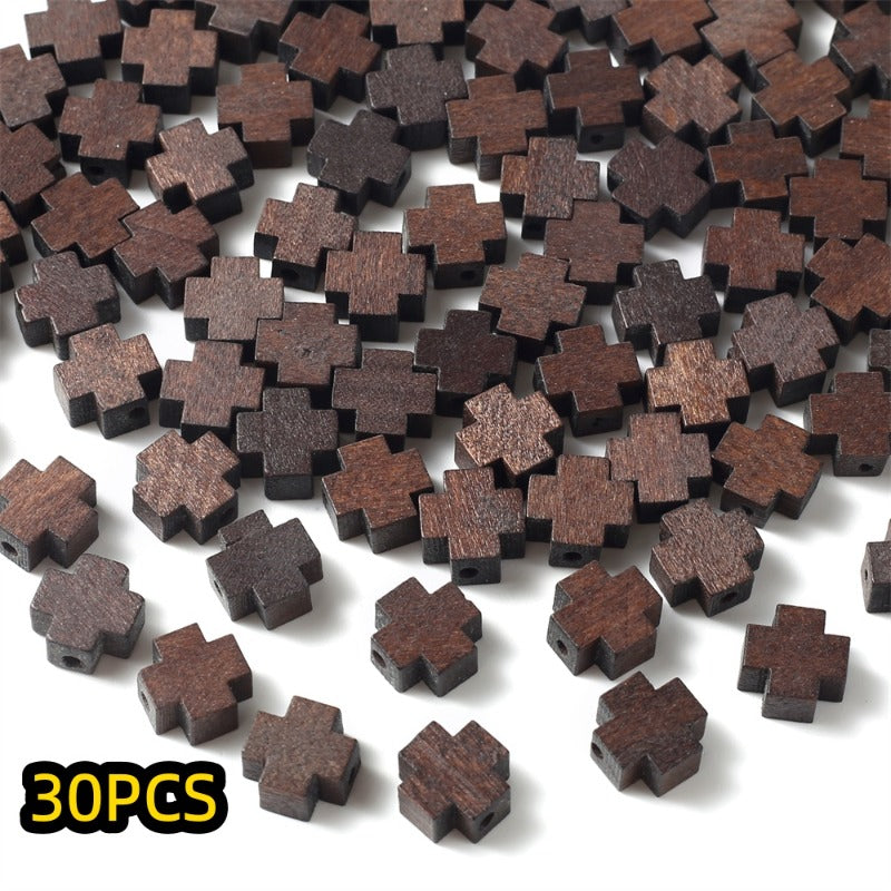 30pcs 10x10mm Cross Wooden Beads