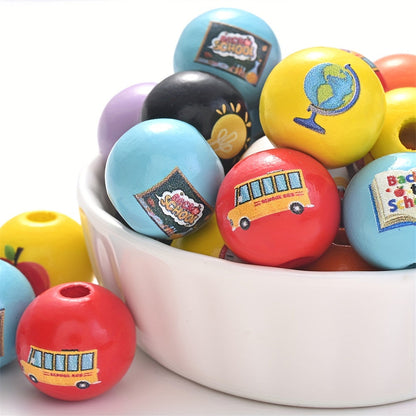 10PCS 16mm Colorful Patterned Wooden Bead Set