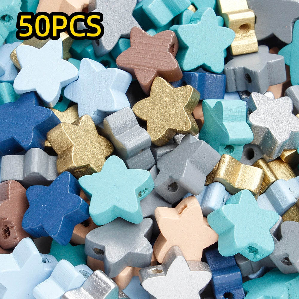 50pcs 15mm Star-Shaped Wooden Beads